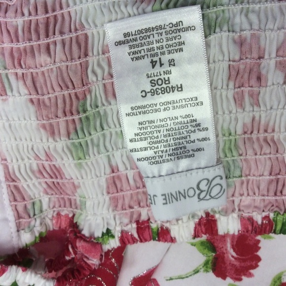 Bonnie Jean Fit and Flare Floral T-Strap Sundress Pink Green White Flowers 14 - Picture 4 of 8